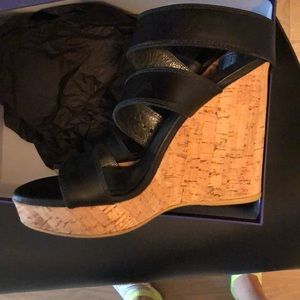 Stuart Weitzman Black Leather Wedges